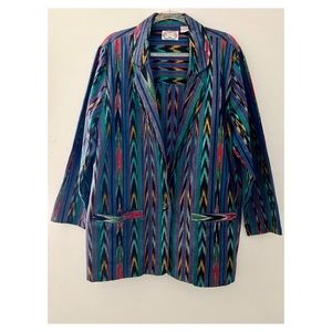 1980's Angelique Women's Multicolor Woodgrain/Aztec Print Blazer